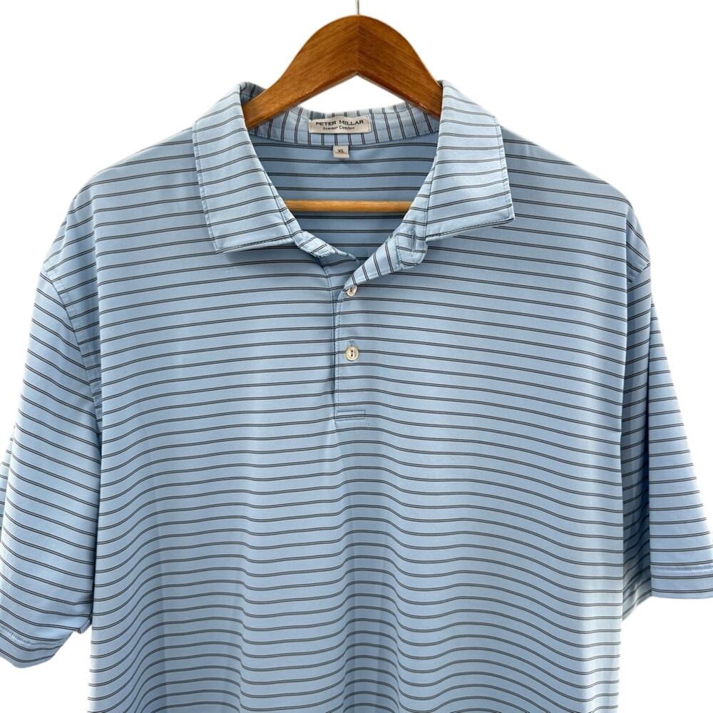 Peter Millar Summer Comfort Cottage Blue / Black Competition Stripe Polo Size XL - Picture 3 of 11